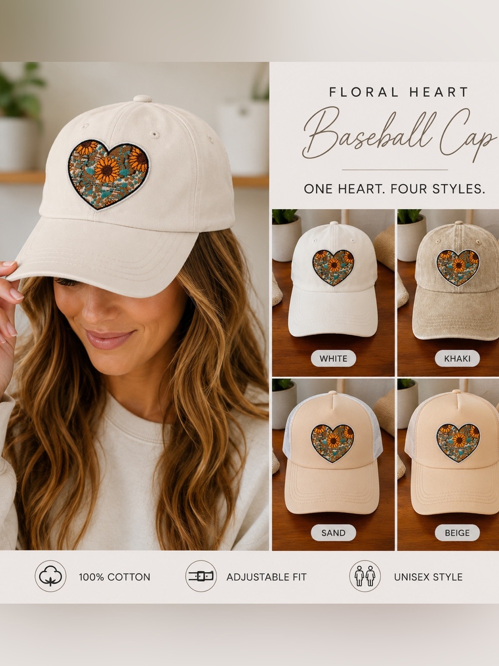 Sunflower Heart adjustable hat